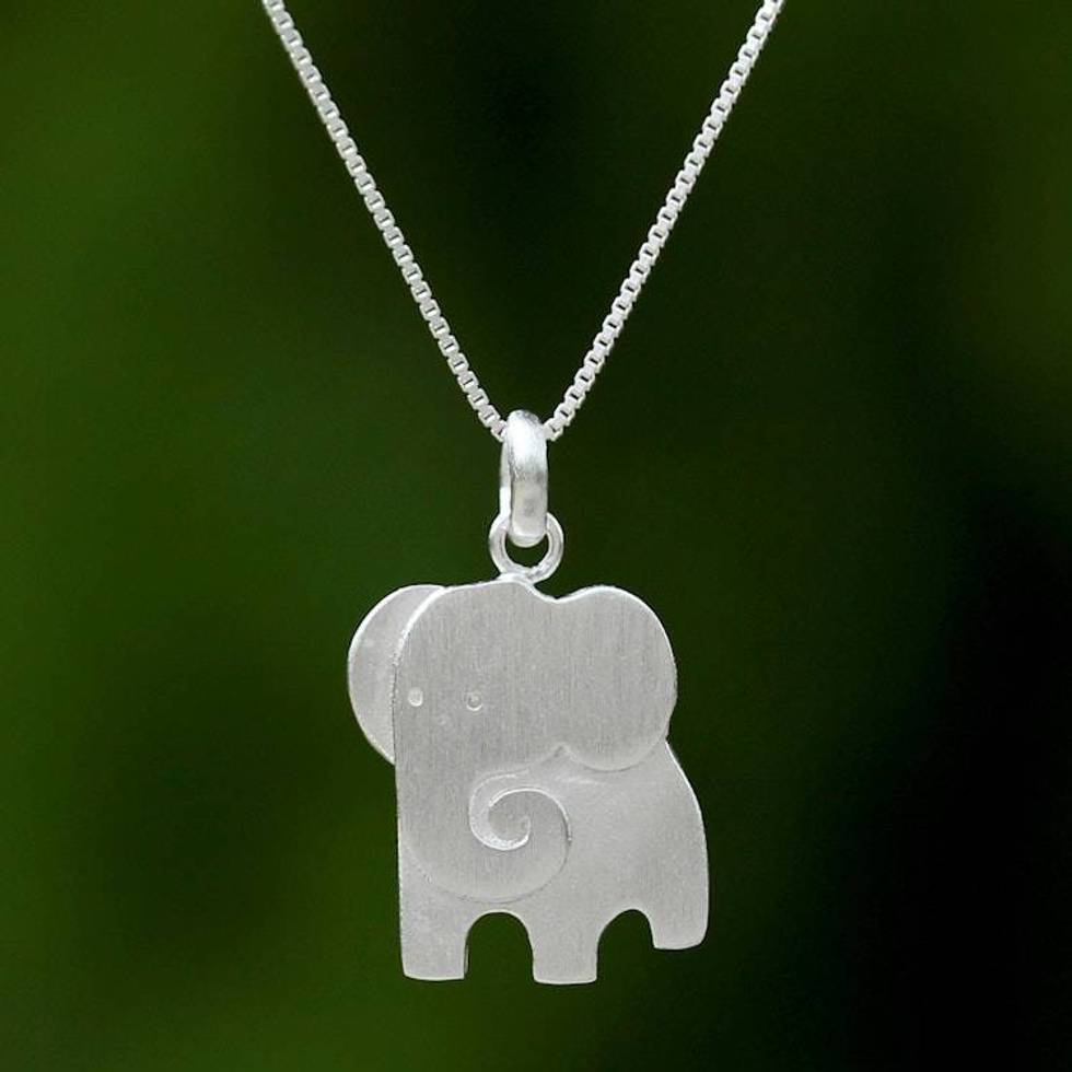 Thai Sterling Silver Elephant Relief Pendant Necklace 'Always Elegant'