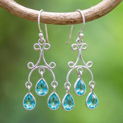 Alternate image for Natural Pear Green Quartz Chandelier Earrings with 2 Carats Aqua Angel