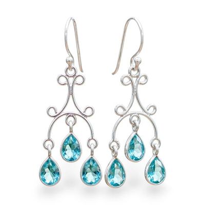 Alternate image for Natural Pear Green Quartz Chandelier Earrings with 2 Carats Aqua Angel