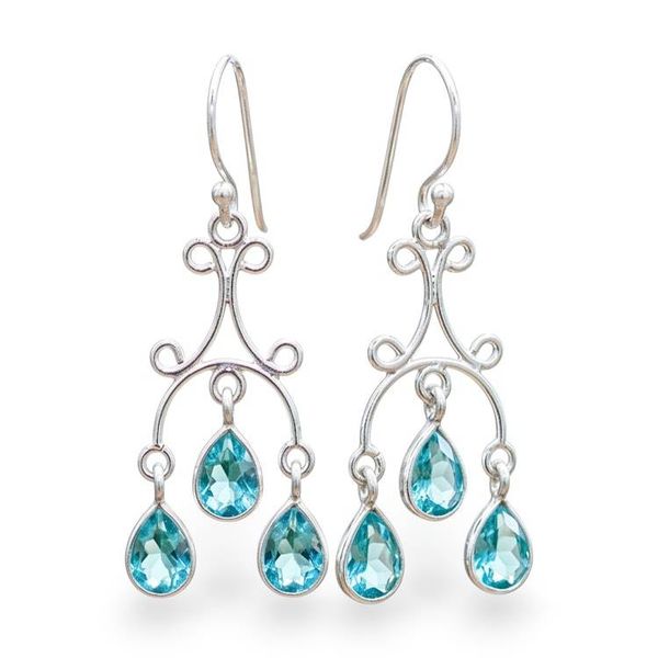 Alternate image for Natural Pear Green Quartz Chandelier Earrings with 2 Carats Aqua Angel