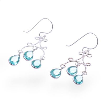 Alternate image for Natural Pear Green Quartz Chandelier Earrings with 2 Carats Aqua Angel