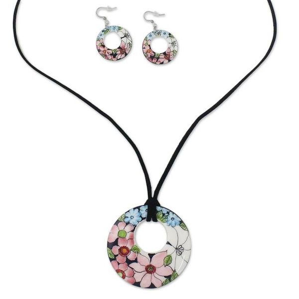 Alternate image for Ceramic Floral Pendant Necklace and Earrings Jewelry Set Harmonies and Blooms