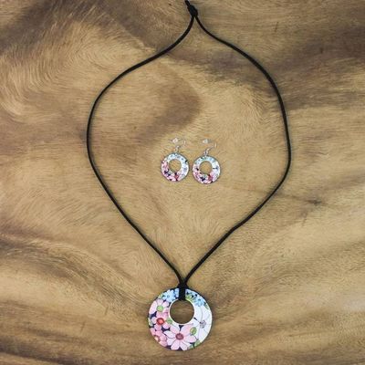Alternate image for Ceramic Floral Pendant Necklace and Earrings Jewelry Set Harmonies and Blooms