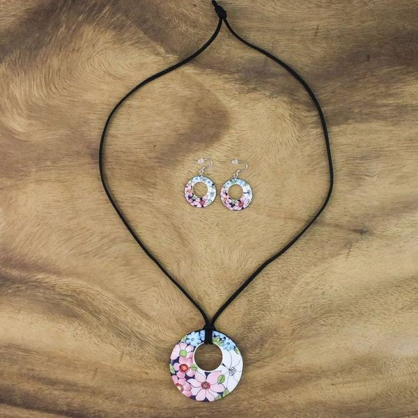 Alternate image for Ceramic Floral Pendant Necklace and Earrings Jewelry Set Harmonies and Blooms