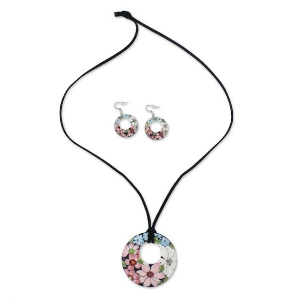 Alternate image for Ceramic Floral Pendant Necklace and Earrings Jewelry Set Harmonies and Blooms