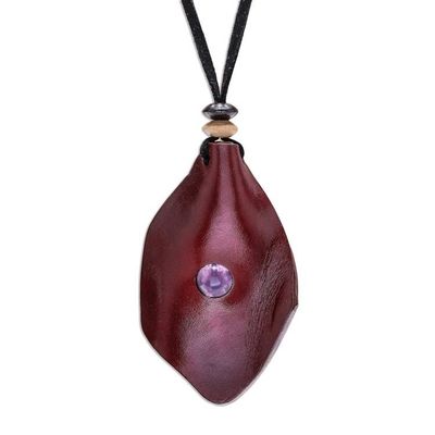 Alternate image for Mens Amethyst and Leather Pendant Necklace in Red Thai Cowboy in Red