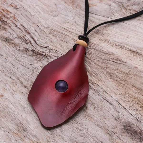 Alternate image for Mens Amethyst and Leather Pendant Necklace in Red Thai Cowboy in Red