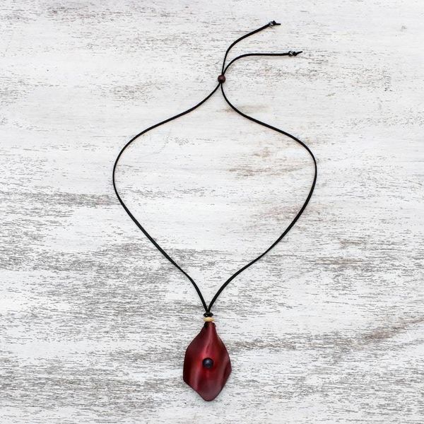 Alternate image for Mens Amethyst and Leather Pendant Necklace in Red Thai Cowboy in Red