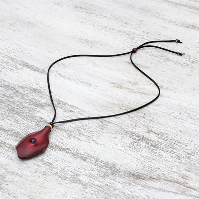 Alternate image for Mens Amethyst and Leather Pendant Necklace in Red Thai Cowboy in Red