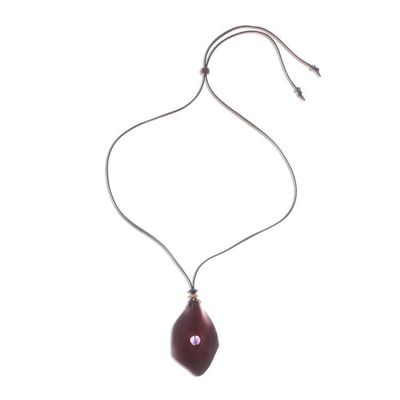 Alternate image for Mens Amethyst and Leather Pendant Necklace in Red Thai Cowboy in Red