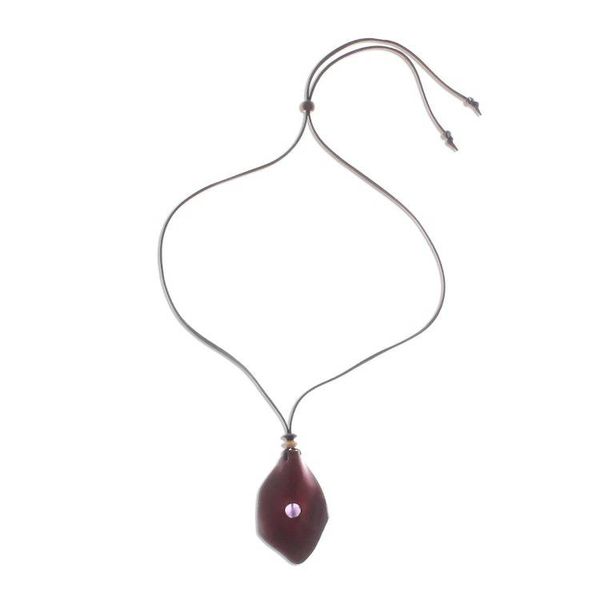 Alternate image for Mens Amethyst and Leather Pendant Necklace in Red Thai Cowboy in Red