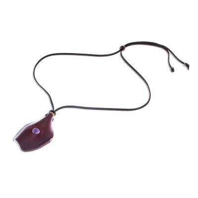 Alternate image for Mens Amethyst and Leather Pendant Necklace in Red Thai Cowboy in Red