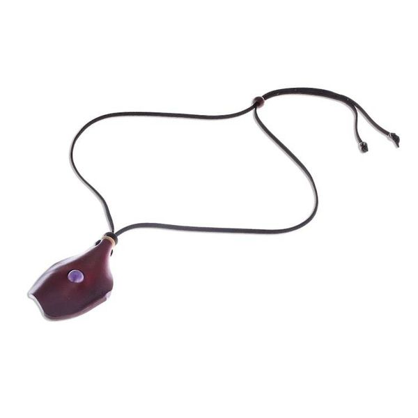 Alternate image for Mens Amethyst and Leather Pendant Necklace in Red Thai Cowboy in Red