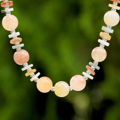 Primary image for Jade Glass and Quartz Beaded Necklace from Thailand Moonlight Discs