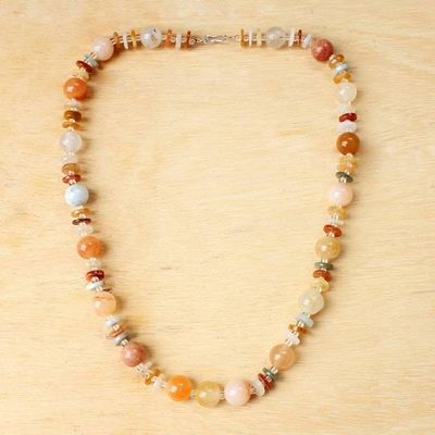 Alternate image for Jade Glass and Quartz Beaded Necklace from Thailand Moonlight Discs