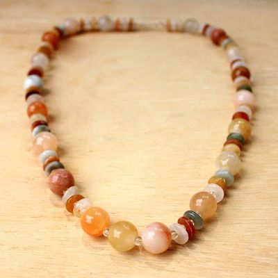 Alternate image for Jade Glass and Quartz Beaded Necklace from Thailand Moonlight Discs