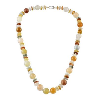 Alternate image for Jade Glass and Quartz Beaded Necklace from Thailand Moonlight Discs