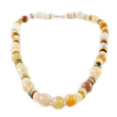 Alternate image for Jade Glass and Quartz Beaded Necklace from Thailand Moonlight Discs