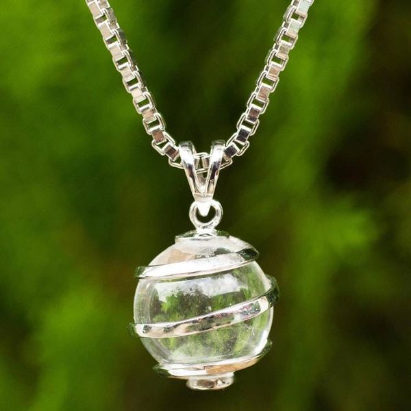 Alternate image for Thai Sterling Silver Necklace with Crystalline Quartz Crystalline Spin
