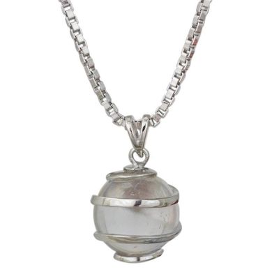 Alternate image for Thai Sterling Silver Necklace with Crystalline Quartz Crystalline Spin