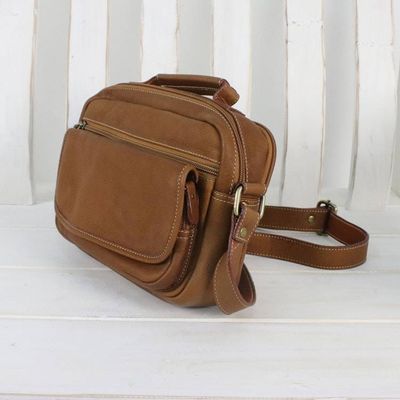 Alternate image for Handcrafted Leather Sling in Sepia from Thailand Ready in Sepia