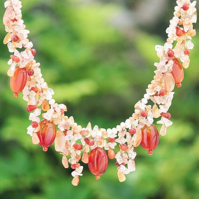 Primary image for Thai Carnelian and Quartz Beaded Necklace Sea Candy in Orange