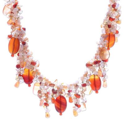 Alternate image for Thai Carnelian and Quartz Beaded Necklace Sea Candy in Orange