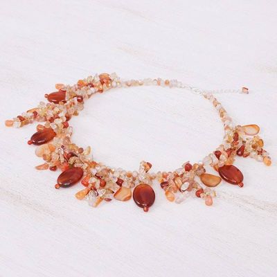 Alternate image for Thai Carnelian and Quartz Beaded Necklace Sea Candy in Orange