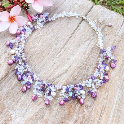 Primary image for Cultured Pearl and Glass Beaded Waterfall Statement Necklace Purple Splendor