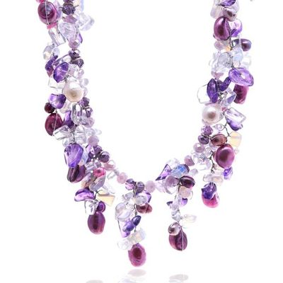 Alternate image for Cultured Pearl and Glass Beaded Waterfall Statement Necklace Purple Splendor