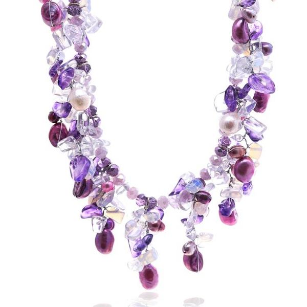 Alternate image for Cultured Pearl and Glass Beaded Waterfall Statement Necklace Purple Splendor
