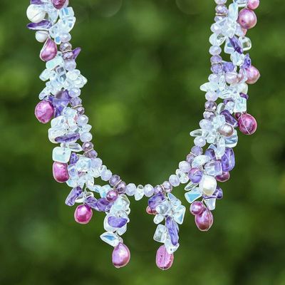 Alternate image for Cultured Pearl and Glass Beaded Waterfall Statement Necklace Purple Splendor