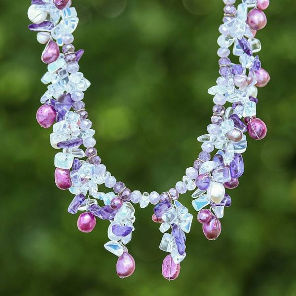 Alternate image for Cultured Pearl and Glass Beaded Waterfall Statement Necklace Purple Splendor