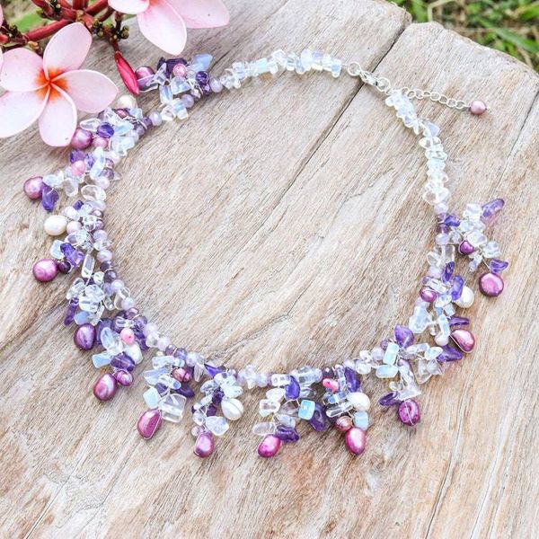 Alternate image for Cultured Pearl and Glass Beaded Waterfall Statement Necklace Purple Splendor