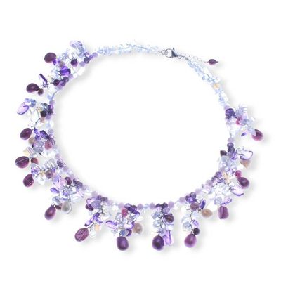 Alternate image for Cultured Pearl and Glass Beaded Waterfall Statement Necklace Purple Splendor