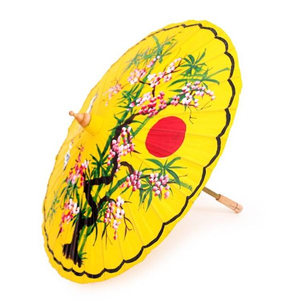 Alternate image for Thai-Made Hand-Painted Crane-Themed Yellow Cotton Parasol Peace Cranes in Yellow