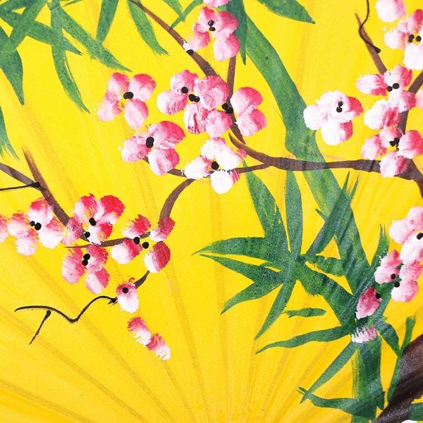 Alternate image for Thai-Made Hand-Painted Crane-Themed Yellow Cotton Parasol Peace Cranes in Yellow