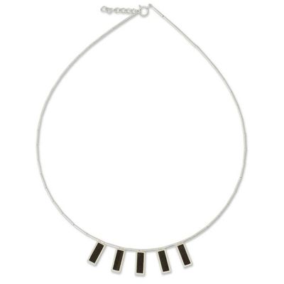 Alternate image for Thai Silver Necklace with Dark Wood Insets Natural Minimalism