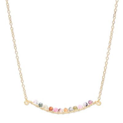 Alternate image for Gold Plated Bar Necklace with Tourmaline Beads Golden Arc in Multi
