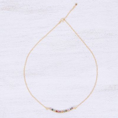 Alternate image for Gold Plated Bar Necklace with Tourmaline Beads Golden Arc in Multi