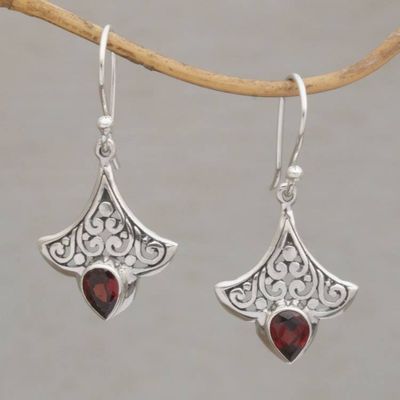 Primary image for Balinese Garnet and Sterling Silver Dangle Earrings Crimson Crown