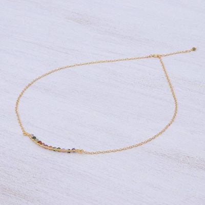 Alternate image for Gold Plated Bar Necklace with Tourmaline Beads Golden Arc in Multi