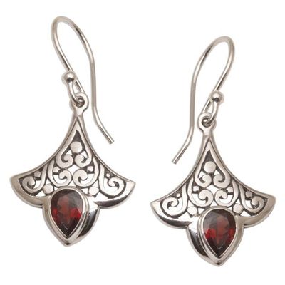 Alternate image for Balinese Garnet and Sterling Silver Dangle Earrings Crimson Crown