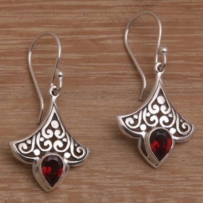 Alternate image for Balinese Garnet and Sterling Silver Dangle Earrings Crimson Crown