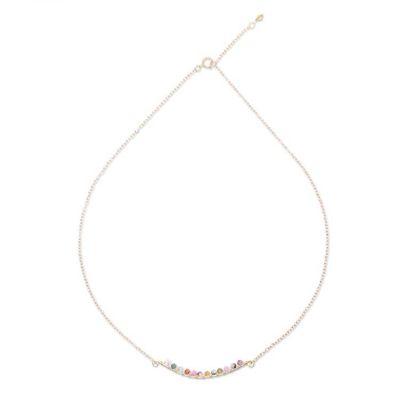 Alternate image for Gold Plated Bar Necklace with Tourmaline Beads Golden Arc in Multi