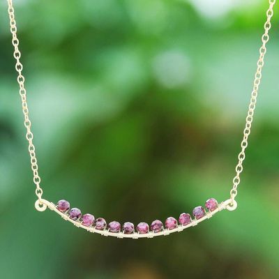 Primary image for Gold Plated Sterling Silver Garnet Bar Necklace Golden Arc in Red