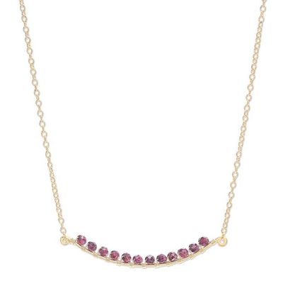 Alternate image for Gold Plated Sterling Silver Garnet Bar Necklace Golden Arc in Red