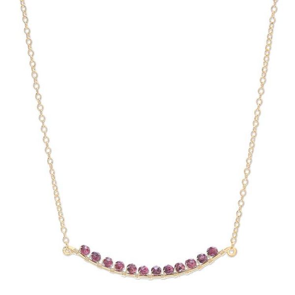 Alternate image for Gold Plated Sterling Silver Garnet Bar Necklace Golden Arc in Red