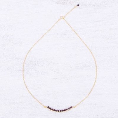 Alternate image for Gold Plated Sterling Silver Garnet Bar Necklace Golden Arc in Red