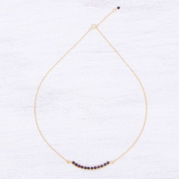 Alternate image for Gold Plated Sterling Silver Garnet Bar Necklace Golden Arc in Red